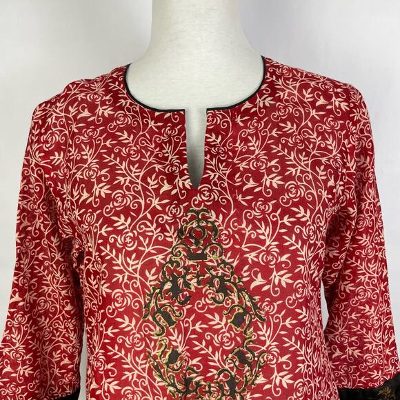 Chondon | Red Print Kurta Tunic - Picture 3 of 9